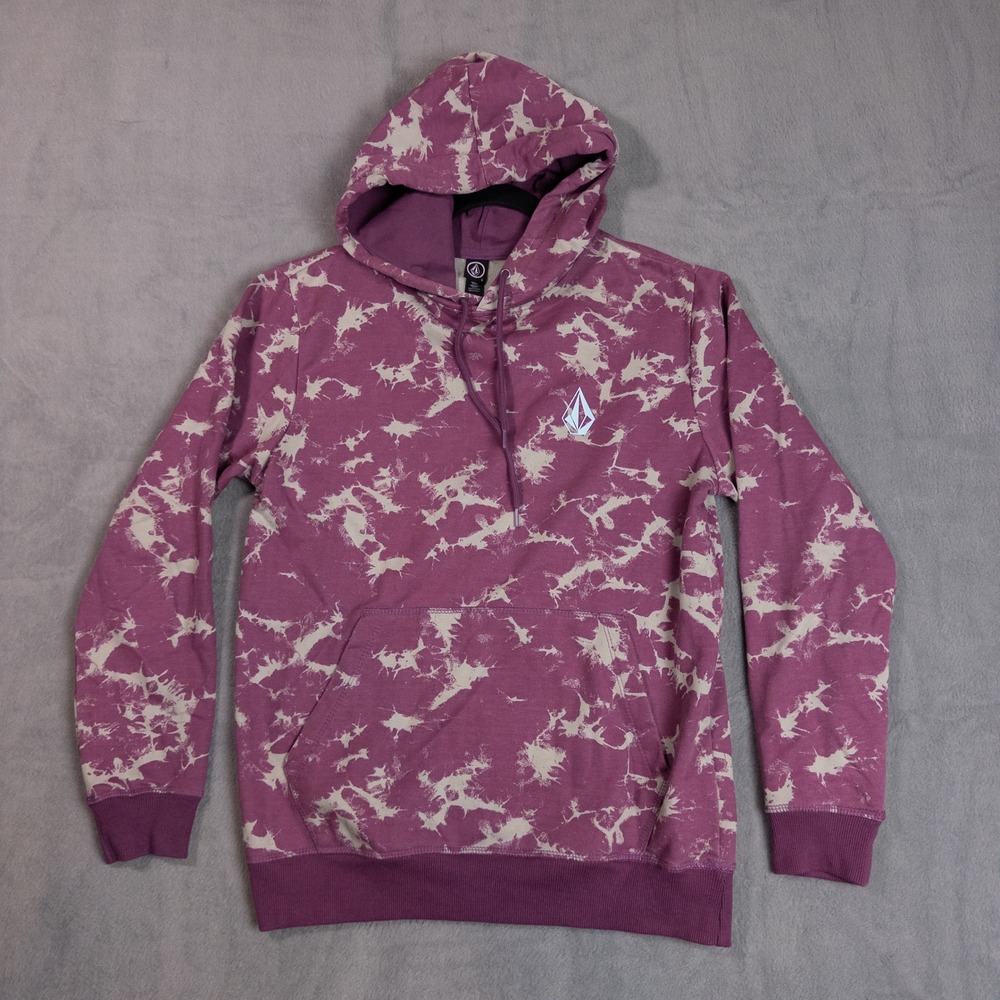 Volcom Hoodie Mens Small Purple Acid Wash Logo Pullover Sweatshirt Good